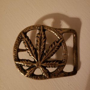 Vintage Solid Brass Pot Leaf Belt Buckle